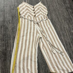 Kensie Beige and White Striped Jumpsuit